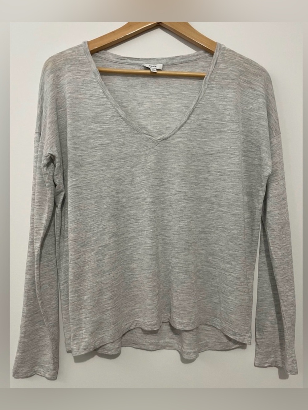 Vince Heather Light Gray V-Neck Long Sleeve Top